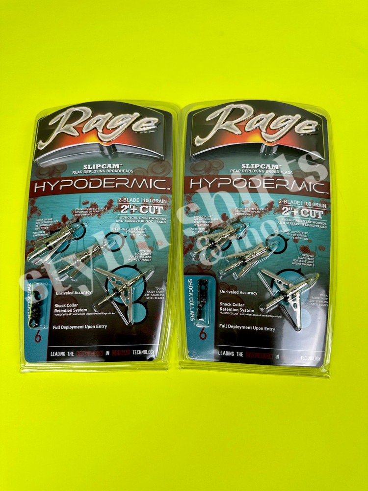 2 packs RAGE Slipcam HYPODERMIC 2″ cut mechanical 2 blade broadheads 100 grain