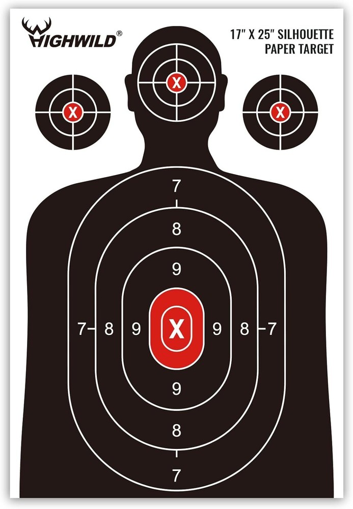 Paper Shooting Range Silhouette Targets – Adult, Black and White
