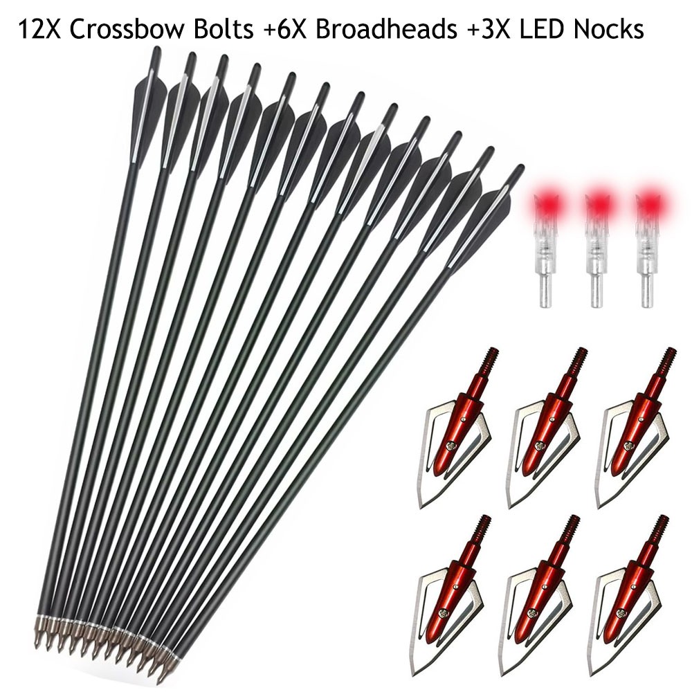 20Inch Crossbow Bolts OD 8.8MM LED Lighted Nocks 100Grain Hunting Broadheads