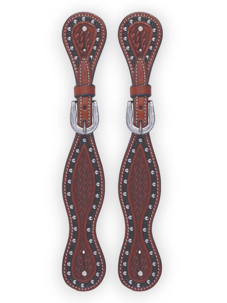 Buffalo Leather Chestnut Leather Spur Straps with Black and Silver Dot Accents