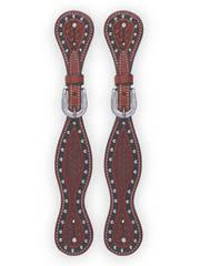 Buffalo Leather Chestnut Leather Spur Straps with Black and Silver Dot Accents