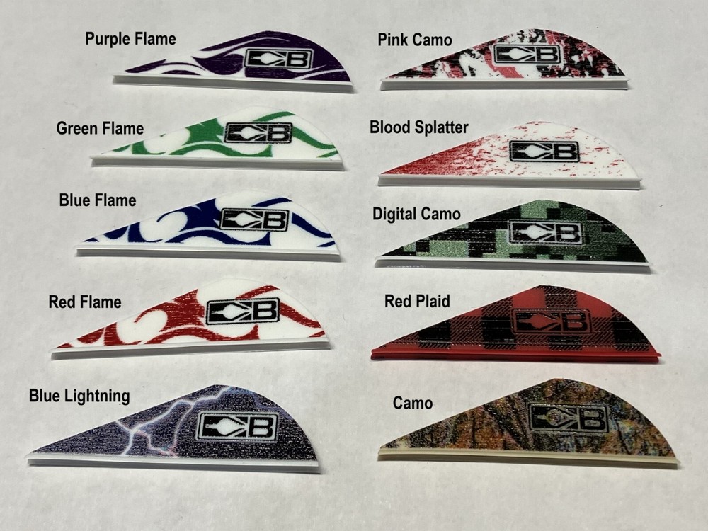 Choice Of 36, 50, Or 100 2″ Flame, Camo, Blood Splatt BLAZER VANES FROM BOHNING
