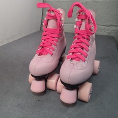 Pink Led Light Up Pink Quad Roller Skates Girls Size 5 (37) PU Leather