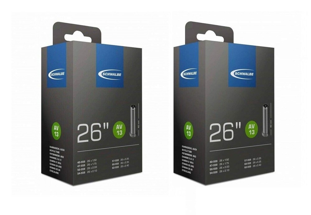 Schwalbe 2 x 26 Mountain Bike Inner Tubes 26×2.1 with Schrader/Car Valves,Black