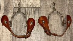 2 1/2 WESTERN SPURS WITH LEATHER STRAPS , SPINNING ROWELS