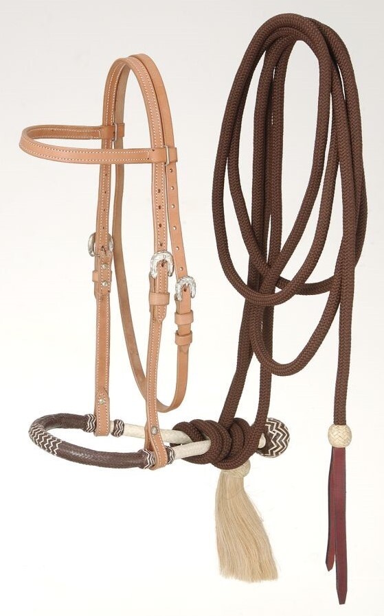 Western Browband Headstall – Bosal – Mecate Set – Light Oil – Horse