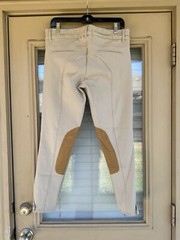 Le Fash Womens Beige Tan Knee Patch Horseback Riding Pants Breeches Sz 32R Swiss