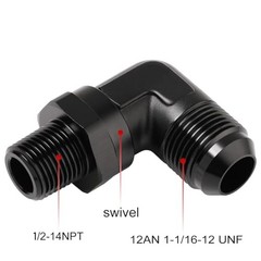 12AN Male Flare to 1/2 NPT Pipe Swivel 90 Degree 12AN to 1/2 NPT, 90 Degree