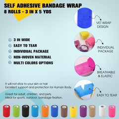 8 Pack Self Adhesive Bandage Wrap, 3 in x 5 Yards Non-Woven Self Adherent Coh…