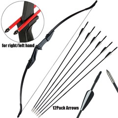57″ Takedown Recurve Bow Longbow Archery Hunting RH/LH OR 12X Fiberglass Arrows