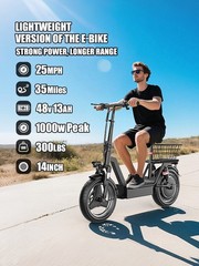 14» Electric Scooter Adults w/ Seat 25MPH 45Mile Range 1000W Commuter E-Scooter