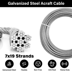 3/8 Steel Cable, 30Ft Wire Rope, 3/8″ Aircraft Cable with 7×19 Strands and