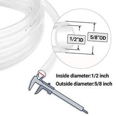 Clear Vinyl Tubing 1/2″ ID – 5/8″ OD -10 Ft 60PSI – Flexible Lightweight Plastic