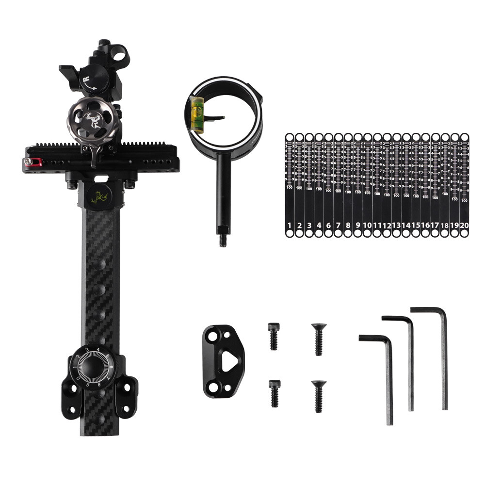 Archery CompoundBow Sight 1 Pin 6″ Carbon Fiber Extension Bar 4X 6X 8X Lens Hunt
