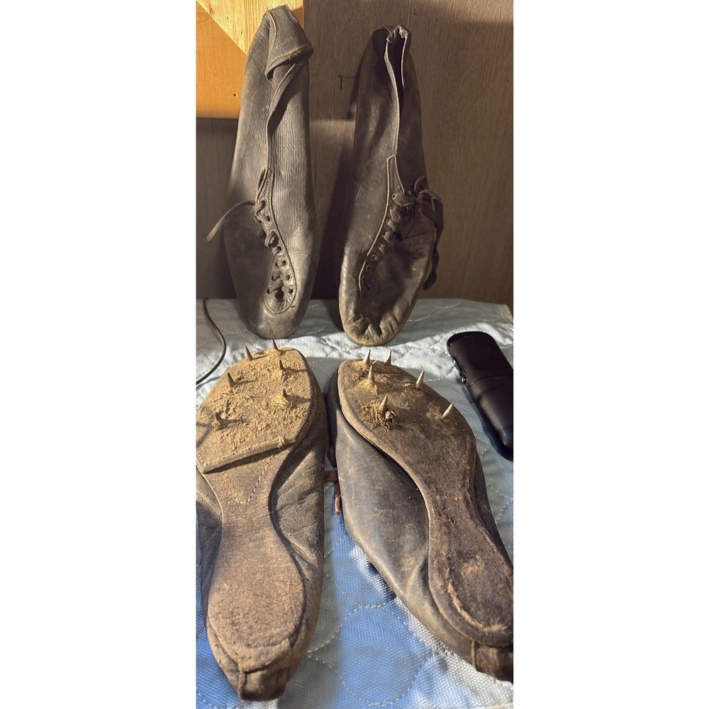 Antique Spalding Leather Track Spikes Running Shoes Vintage 1920s 1930s Sports