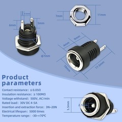 25PCS 5.5mmx2.1mm 2 Pins DC Power Jack Female Panel Mount Connector with Hex …