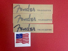3 Pieces Rub-on Metal Guitar Logo Decal Sticker For Fender TELECASTER Free flag