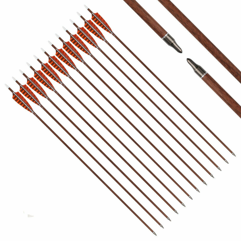 6x 30“ Archery Wooden Arrows Turkey Feather Spine400 for Target Hunting Shooti