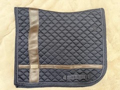 Equestrian Stockholm Dressage Saddle Pad Navy Blue with Brown Trim Size Full