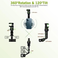Rearview Mirror Phone Holder 360° Rotatable Retractable Car Mount