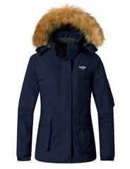 Wantdo Women’s Ski Jacket Winter Fleeced Snow Coat Waterproof Fur Hooded Jackets