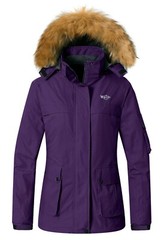 Wantdo Women’s Ski Jacket Winter Fleeced Snow Coat Waterproof Fur Hooded Jackets