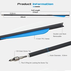 20 Inch Crossbow Bolts Carbon Crossbow Arrows OD 8.8 mm Hunting Practice 12PCS