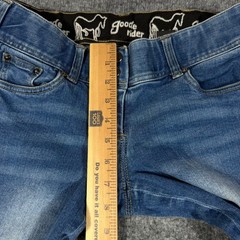 Goode Rider Jeans Equestrian Breeches Womens 26L Blue Cotton Knee Patch GUC