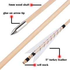 12pcs 32″ Wooden Arrows Feather Traditional Longbow Recurve Bow Archery Hunting