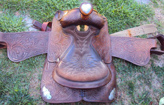 SIMCO Western Show / Parade Saddle- 15″ -SILVER HEARTS- Tooled Design -STUNNING!
