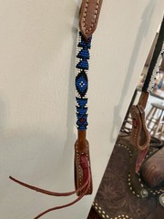 Beaded One Ear Western Leather Headstall, White, Royal Blue, Black, Burgundy