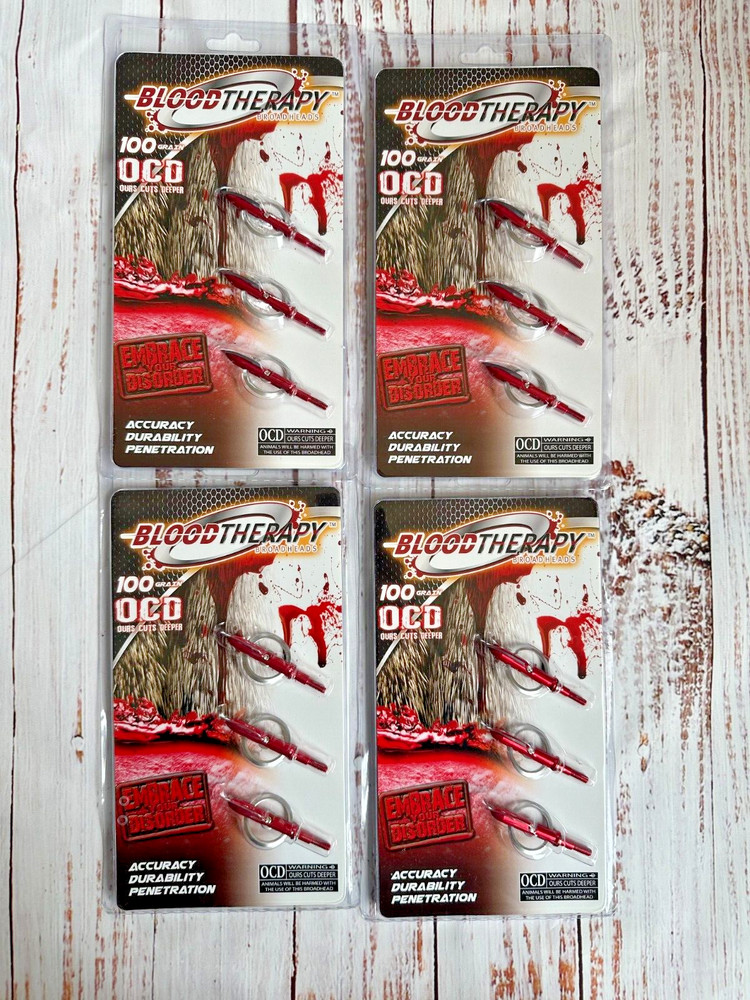 FOUR packages Blood Therapy archery OCD fixed circular cut Broadheads 100 grain