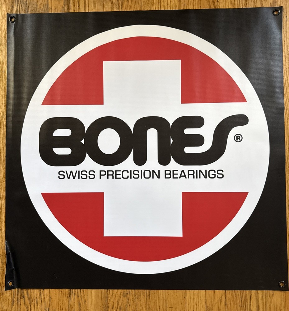 Powell Peralta Skateboard Shop Banner – Bones Swiss Bearing- Vinyl 30″ x 30″ New
