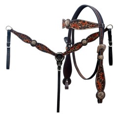 Western Headstall and Breast Collar Set HILASON Tooled Leather Horse Bridle Tack