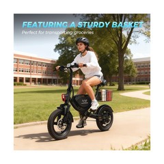 Electric Bike with Basket, 14″ Folding Ebike 22 MPH, 35 Miles Range, Dual Sus…