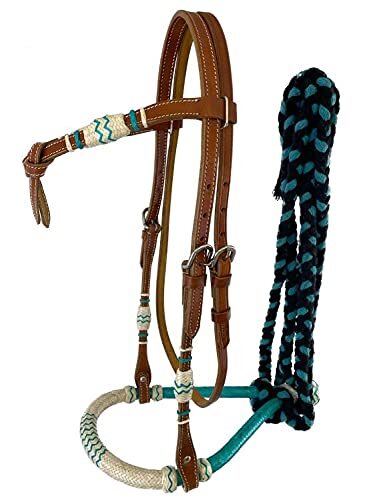Showman Teal & Natural Rawhide Core Bosal Set w/ Cotton Mecate Reins