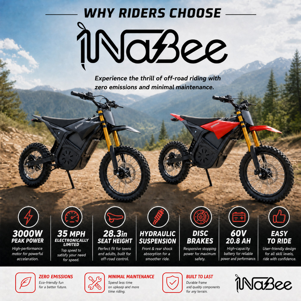 1NaBee STK-02 Electric Dirt Bike 3000W Peak 60V 20.8Ah Off-Road E-Bike Black
