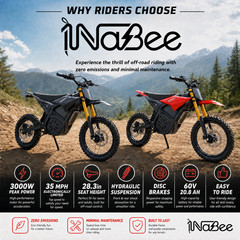 1NaBee STK-02 Electric Dirt Bike 3000W Peak 60V 20.8Ah Off-Road E-Bike Black