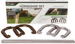 Horseshoe Set: Traditional Outdoor Lawn Game Includes Four Professional Solid St