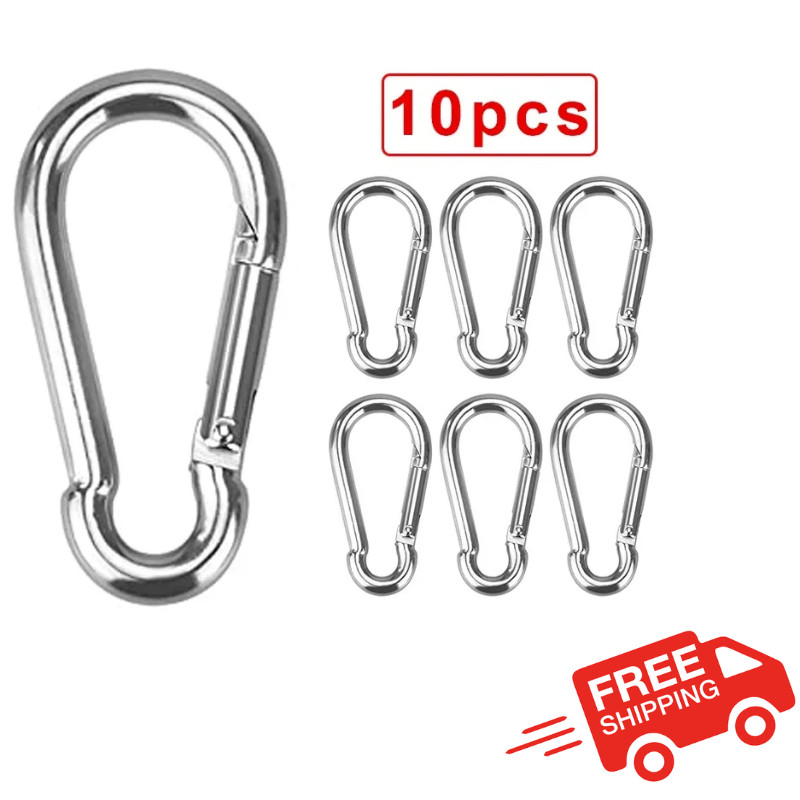 10 PCS Stainless Steel Carabiners Spring Snap Hooks Heavy Duty Keychain Clip NEW