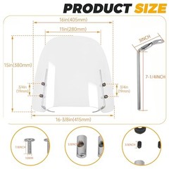 Universal Scooter Windshield 14.3″x16.5″ Compatible with Yamaha Honda 125cc