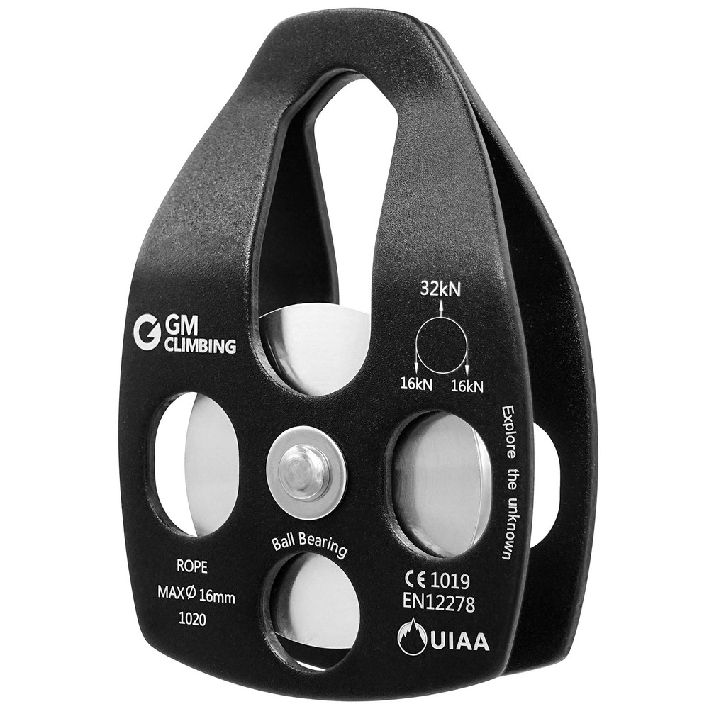 GM CLIMBING Black Large Rescue Pulley 32kN Single Sheave with Swing Plate CE …
