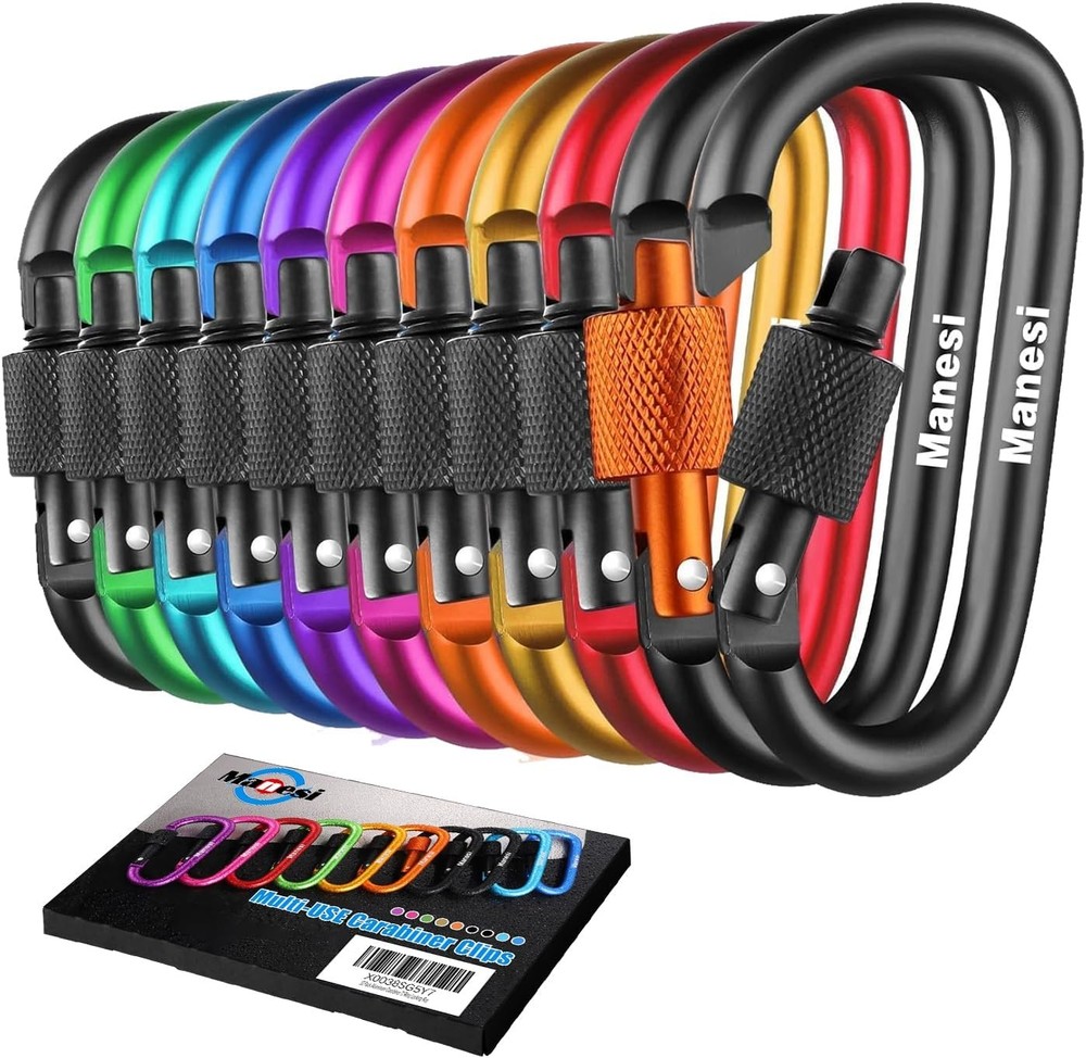 10 Pack Aluminum D Ring Key Rings Clips Locking Carabiner for Camping Fishing