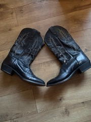 Tony Lama Black Leather Western Equestrian Cowboy Boots