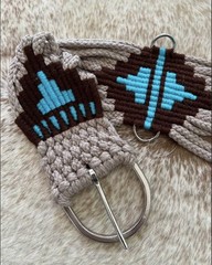 32” Size Western String Girth Cinch Teal Aztec Design