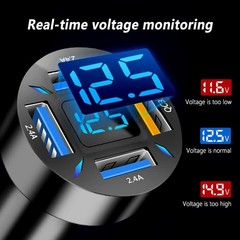66W Fast USB Car Charger Fast Charge with Voltmeter LED Light Display Car Cha…
