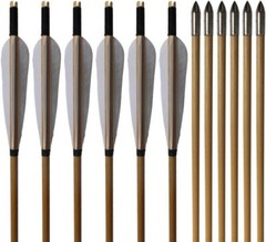 12Pcs 33″ Wooden Arrow LongBow Hunting Red Lightning Turkey Feather Fletching
