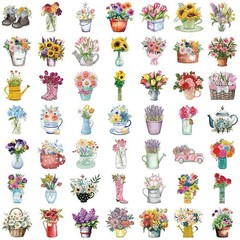 30Pcs Random Aesthetic Fresh Flower Bouquet Floral Plant Waterproof Stickers