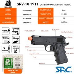 SRV10 SR1911 300 FPS Metal Green Gas Blowback GBB Airsoft Pistol Handgun 13 RDS
