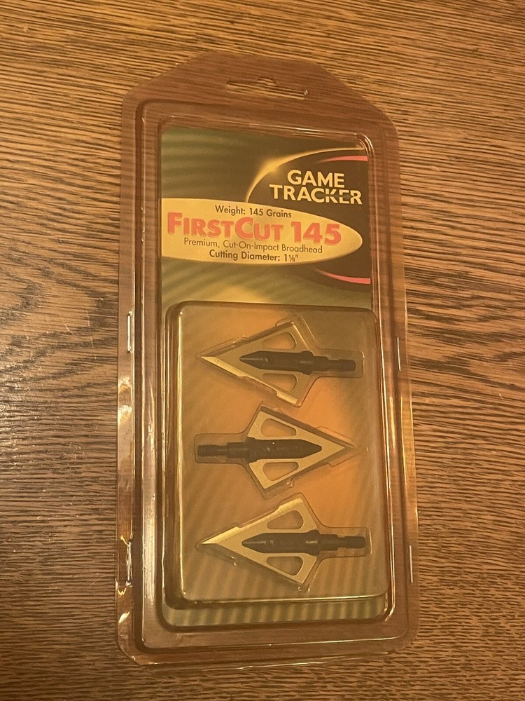Vintage Game Tracker FirstCut 145 Premium Cut-On-Impact Broadheads NOS 3 Pack